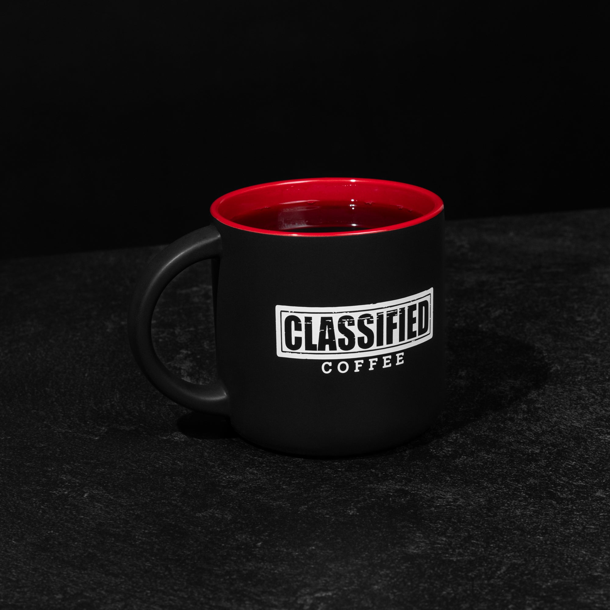 Classified Coffee Mug filled with coffee